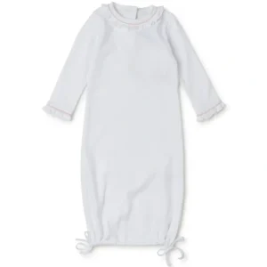 Fashion Georgia Pima Cotton Daygown For Girls - White With Light Pink Piping - CaringForTots - Professional Baby and Children's Products | Caring for Growth, Caring for Every Moment