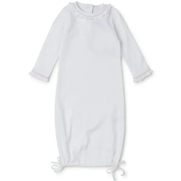 Fashion Georgia Pima Cotton Daygown For Girls - White With Light Pink Piping - CaringForTots - Professional Baby and Children's Products | Caring for Growth, Caring for Every Moment