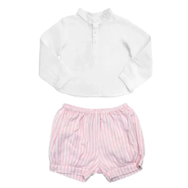 Cheap Gift Set | Boys White Shirt And Palm Beach Pink Stripe Shorts - CaringForTots - Professional Baby and Children's Products | Caring for Growth, Caring for Every Moment