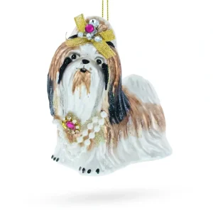 Store Glam Terrier With Jeweled Bow - Blown Glass Christmas Ornament - CaringForTots - Professional Baby and Children's Products | Caring for Growth, Caring for Every Moment