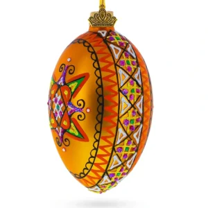 Shop All | Gold Geometric Ukrainian Egg Glass Christmas Ornament 4 Inches - CaringForTots - Professional Baby and Children's Products | Caring for Growth, Caring for Every Moment