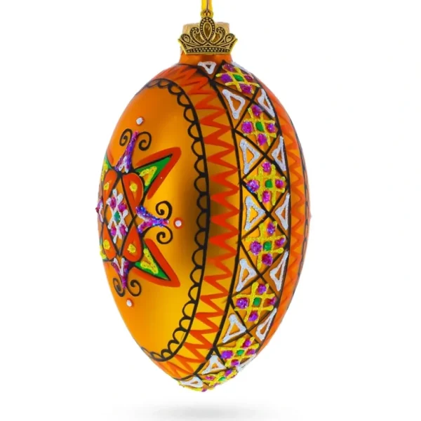 Shop All | Gold Geometric Ukrainian Egg Glass Christmas Ornament 4 Inches - CaringForTots - Professional Baby and Children's Products | Caring for Growth, Caring for Every Moment