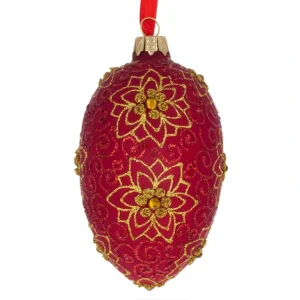 Clearance Golden Flower On Red Glass Egg Ornament 4 Inches - CaringForTots - Professional Baby and Children's Products | Caring for Growth, Caring for Every Moment