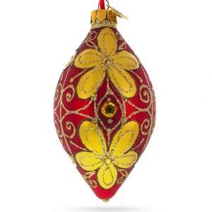 Shop Golden Flowers On Glass Rhombus Christmas Ornament - CaringForTots - Professional Baby and Children's Products | Caring for Growth, Caring for Every Moment