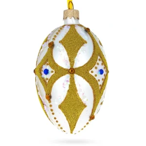 Cheap Golden Rhombus On White Glass Egg Ornament 4 Inches - CaringForTots - Professional Baby and Children's Products | Caring for Growth, Caring for Every Moment
