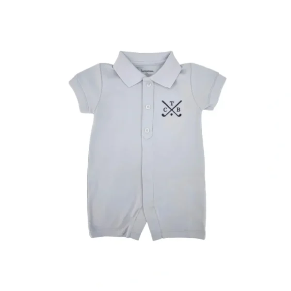 Fashion Golf Pima Romper Short Sleeve, Light Blue - CaringForTots - Professional Baby and Children's Products | Caring for Growth, Caring for Every Moment