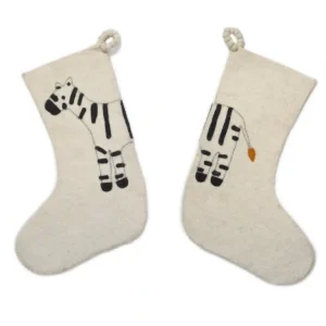 Sale Hand Felted Wool Kids Christmas Stocking - Double Sided Zebra On Cream - CaringForTots - Professional Baby and Children's Products | Caring for Growth, Caring for Every Moment