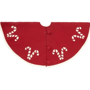 Cheap Handmade Christmas Tree Skirt In Felt - Candy Canes On Red - 60" - CaringForTots - Professional Baby and Children's Products | Caring for Growth, Caring for Every Moment