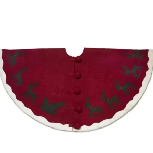 New Handmade Christmas Tree Skirt In Felt - Sleigh And Reindeer On Red - 60" - CaringForTots - Professional Baby and Children's Products | Caring for Growth, Caring for Every Moment