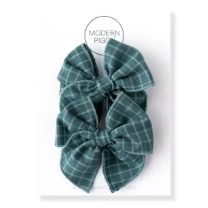 Hot Harbor Grid | Pigtail Set - Petite Party Bow - CaringForTots - Professional Baby and Children's Products | Caring for Growth, Caring for Every Moment