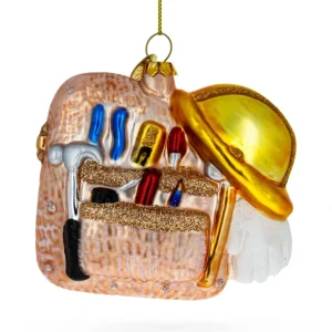 Clearance Hardworking Construction Worker Toolbox - Blown Glass Christmas Ornament - CaringForTots - Professional Baby and Children's Products | Caring for Growth, Caring for Every Moment
