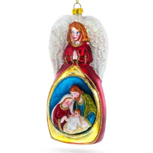 Sale Heavenly Angel Above Nativity Scene - Divine Blown Glass Christmas Ornament - CaringForTots - Professional Baby and Children's Products | Caring for Growth, Caring for Every Moment