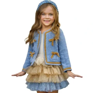 Discount Hello Darling Blue Tweed Jacket And Tulle Skirt - CaringForTots - Professional Baby and Children's Products | Caring for Growth, Caring for Every Moment