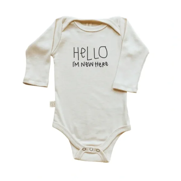 Hot Hello Im New Here - Long Sleeve Organic Baby Bodysuit - CaringForTots - Professional Baby and Children's Products | Caring for Growth, Caring for Every Moment