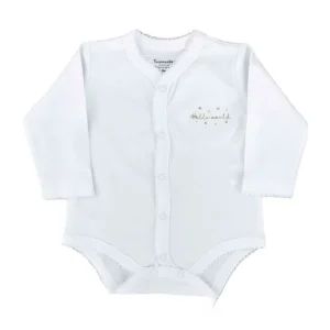 Cheap Hello World Long Sleeve Snapped Bodysuit, White - CaringForTots - Professional Baby and Children's Products | Caring for Growth, Caring for Every Moment