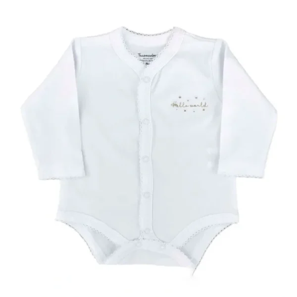 Cheap Hello World Long Sleeve Snapped Bodysuit, White - CaringForTots - Professional Baby and Children's Products | Caring for Growth, Caring for Every Moment