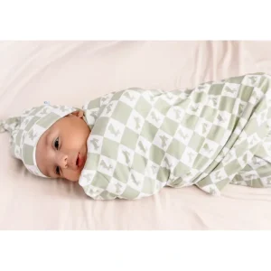 Best Sale Hippity Sage Checkers Dream Swaddle & Beanie - CaringForTots - Professional Baby and Children's Products | Caring for Growth, Caring for Every Moment