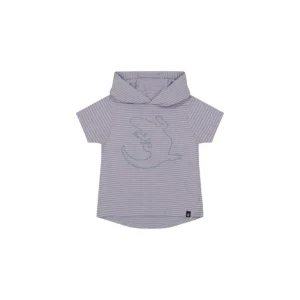 Best Hooded T-shirt With Crocodile Print Blue And Rust Stripe - CaringForTots - Professional Baby and Children's Products | Caring for Growth, Caring for Every Moment