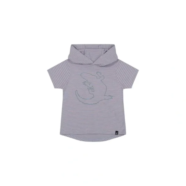 Best Hooded T-shirt With Crocodile Print Blue And Rust Stripe - CaringForTots - Professional Baby and Children's Products | Caring for Growth, Caring for Every Moment