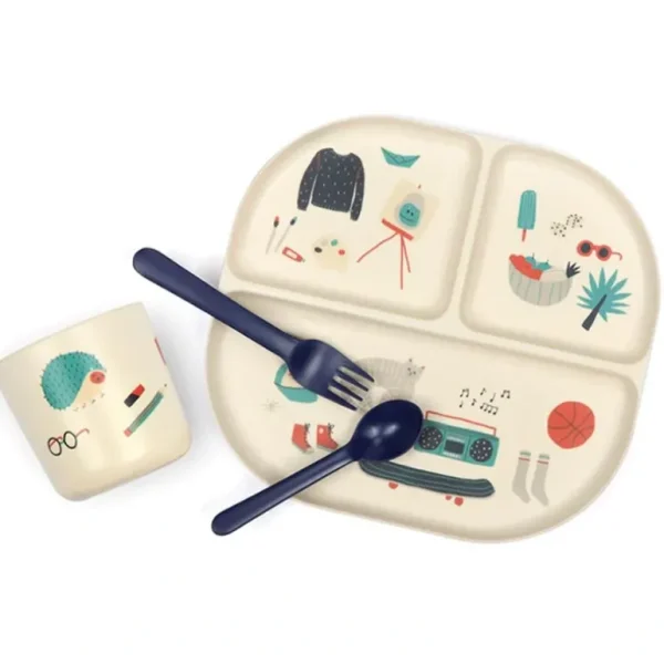 Best Illustrated Bamboo Kid Dinner Set - Royal Blue - CaringForTots - Professional Baby and Children's Products | Caring for Growth, Caring for Every Moment