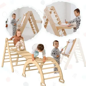 Shop All | 4in1 Montessori Climbing Set: Triangle Ladder + Climbing Arch + Slide Board + Art Addition - CaringForTots - Professional Baby and Children's Products | Caring for Growth, Caring for Every Moment