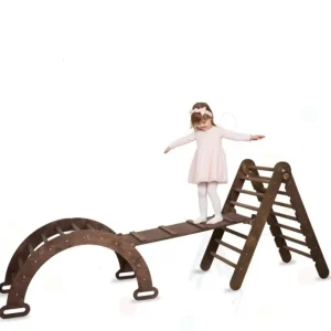 Shop All | 3in1 Montessori Climbing Set: Triangle Ladder + Wooden Arch + Slide Board Chocolate New - CaringForTots - Professional Baby and Children's Products | Caring for Growth, Caring for Every Moment