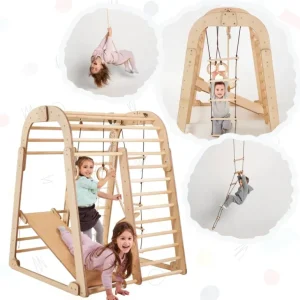 Outlet Indoor Wooden Playground For Children - 6in1 Playground + Swings Set + Slide Board - CaringForTots - Professional Baby and Children's Products | Caring for Growth, Caring for Every Moment