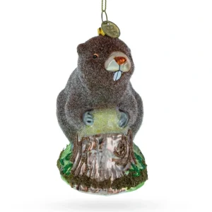Best Industrious Beaver Holding A Log - Blown Glass Christmas Ornament - CaringForTots - Professional Baby and Children's Products | Caring for Growth, Caring for Every Moment