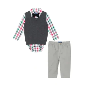 Fashion Infant 4-piece Sweater Vest Set | Charcoal White Plaid - CaringForTots - Professional Baby and Children's Products | Caring for Growth, Caring for Every Moment