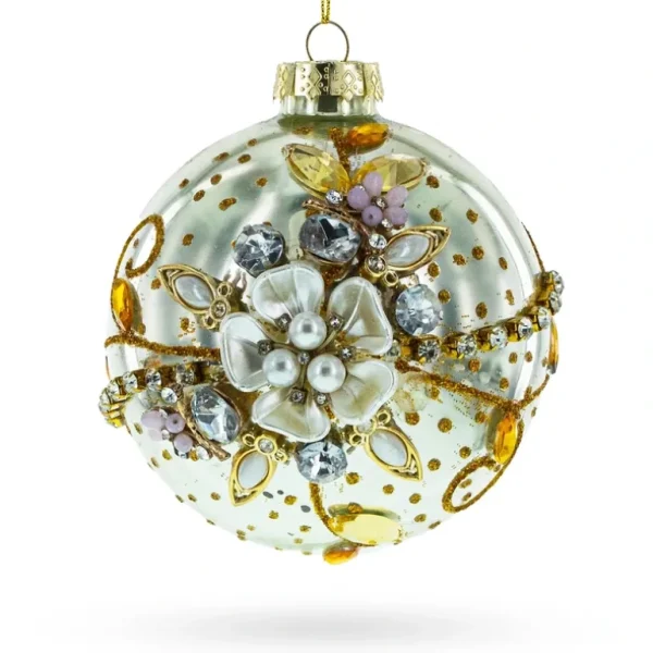 New Jeweled Flowers - Exquisite Blown Glass Ball Christmas Ornament - CaringForTots - Professional Baby and Children's Products | Caring for Growth, Caring for Every Moment