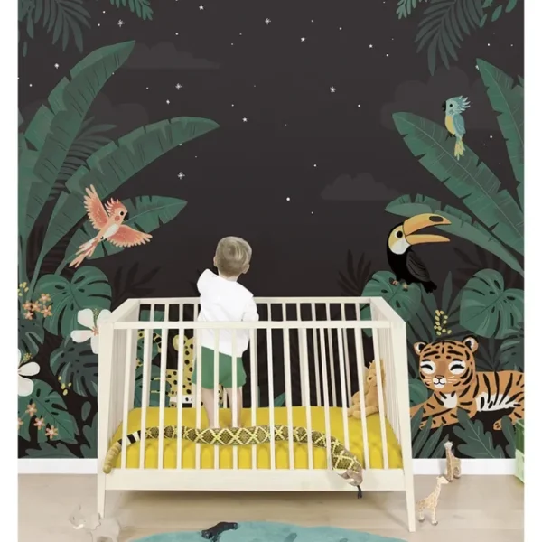 Best Jungle Night - Panoramic Wallpaper - Jungle Animals - CaringForTots - Professional Baby and Children's Products | Caring for Growth, Caring for Every Moment