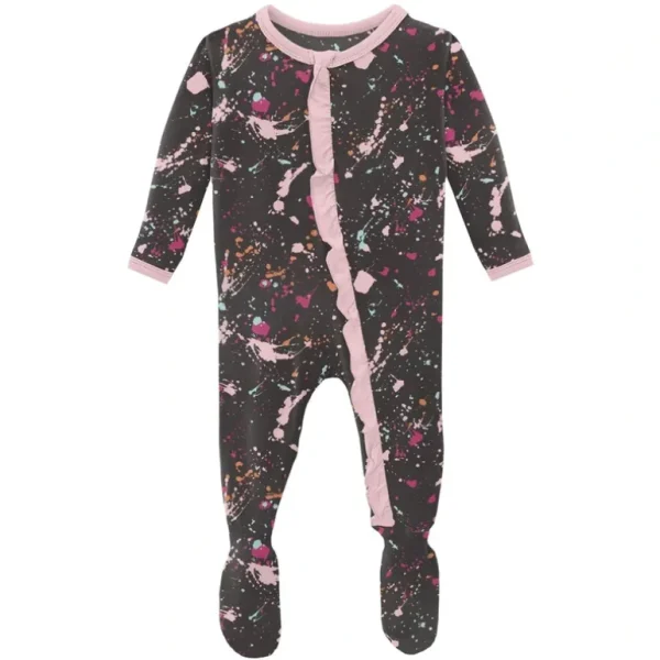 Clearance Kickee Pants - Print Classic Ruffle Footie with Zipper - Calypso Splatter Paint - CaringForTots - Professional Baby and Children's Products | Caring for Growth, Caring for Every Moment