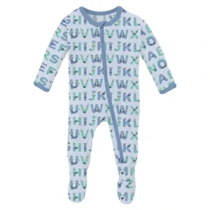 Outlet Kickee Pants - Print Footie with Zipper - Dew ABC Monsters - CaringForTots - Professional Baby and Children's Products | Caring for Growth, Caring for Every Moment