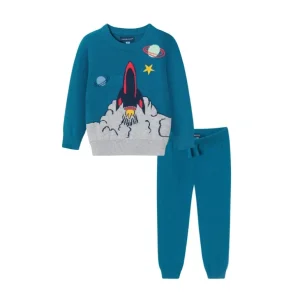 Flash Sale Kids (2-4) Sweater Set | Teal Spaceship - CaringForTots - Professional Baby and Children's Products | Caring for Growth, Caring for Every Moment