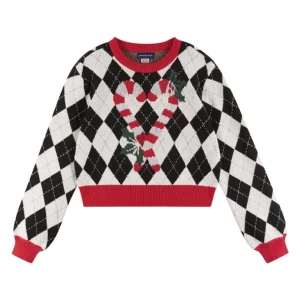 Hot Kids (7-16) White Argyle Sweater | Candy Canes - CaringForTots - Professional Baby and Children's Products | Caring for Growth, Caring for Every Moment