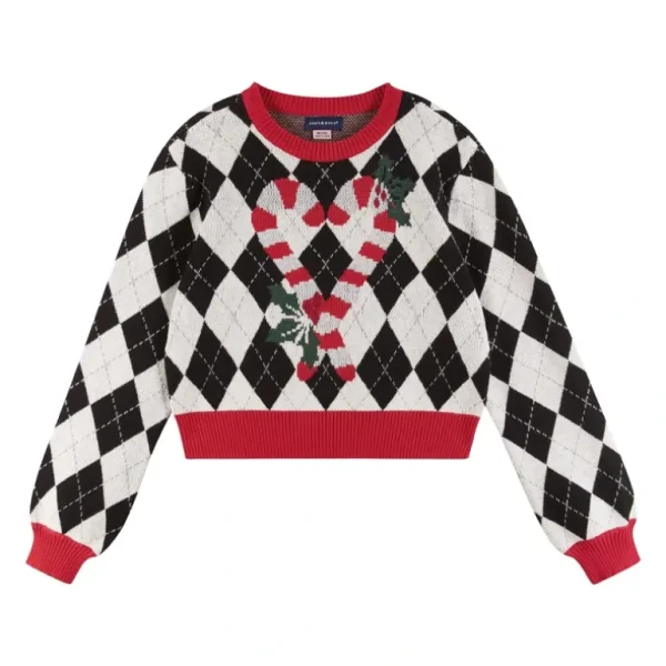 Hot Kids (7-16) White Argyle Sweater | Candy Canes - CaringForTots - Professional Baby and Children's Products | Caring for Growth, Caring for Every Moment