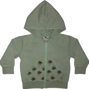 Best Kids Enzyme Zip Hoodie - Light Olive Palms - CaringForTots - Professional Baby and Children's Products | Caring for Growth, Caring for Every Moment
