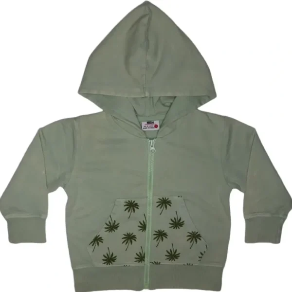 Best Kids Enzyme Zip Hoodie - Light Olive Palms - CaringForTots - Professional Baby and Children's Products | Caring for Growth, Caring for Every Moment