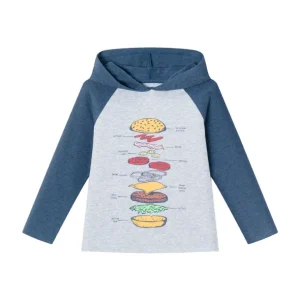 Best Kids Heather Grey/navy Jersey Hooded Tee | Tasty Burger - CaringForTots - Professional Baby and Children's Products | Caring for Growth, Caring for Every Moment