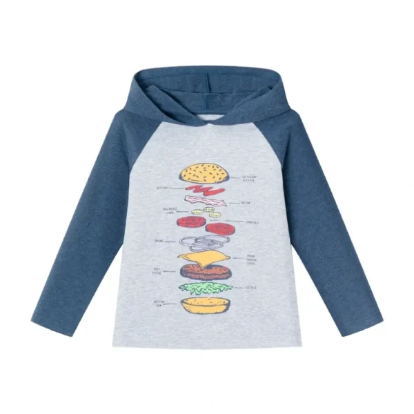 Best Kids Heather Grey/navy Jersey Hooded Tee | Tasty Burger - CaringForTots - Professional Baby and Children's Products | Caring for Growth, Caring for Every Moment