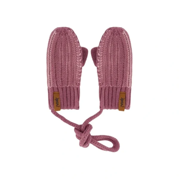 Hot Knit Mittens With Cord Mauve - CaringForTots - Professional Baby and Children's Products | Caring for Growth, Caring for Every Moment
