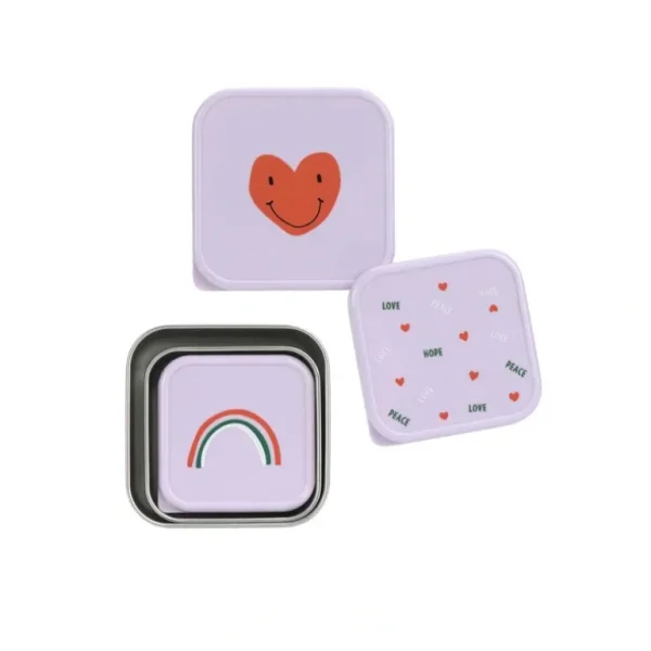 Store Lassig Stainless Steel Snackbox - Happy Rascals - 3 Pack - Lavender - Heart - CaringForTots - Professional Baby and Children's Products | Caring for Growth, Caring for Every Moment