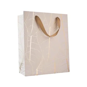 Sale Leaf Design Golden 12.5"x10.25"x4.75" Gift Bags 12 Pack - CaringForTots - Professional Baby and Children's Products | Caring for Growth, Caring for Every Moment
