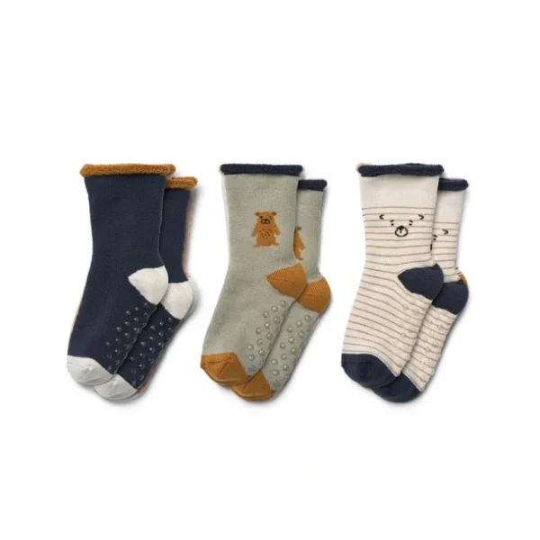 Outlet Liewood Eloy Baby Socks - 3 Pack - Teddy - Dove Blue Mix - CaringForTots - Professional Baby and Children's Products | Caring for Growth, Caring for Every Moment