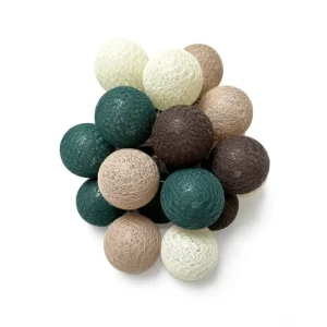 Store Lighting garland 24 cotton balls (green, beige, brown) - Decorative interior lighting - CaringForTots - Professional Baby and Children's Products | Caring for Growth, Caring for Every Moment