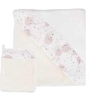 Best Lilas | Muslin-trimmed Ivory Hooded Towel & Washcloth - CaringForTots - Professional Baby and Children's Products | Caring for Growth, Caring for Every Moment