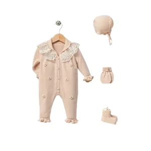 Fashion Lily Beige Newborn Girl Coming Home Set (5 Pcs) - CaringForTots - Professional Baby and Children's Products | Caring for Growth, Caring for Every Moment