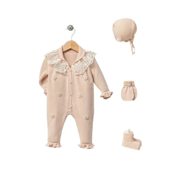 Fashion Lily Beige Newborn Girl Coming Home Set (5 Pcs) - CaringForTots - Professional Baby and Children's Products | Caring for Growth, Caring for Every Moment