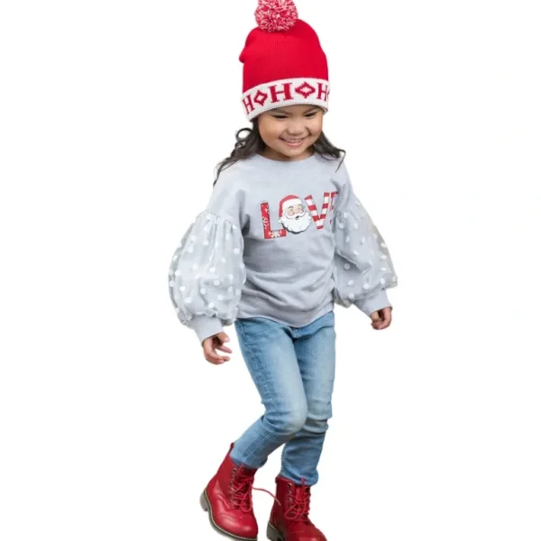 Shop Love Santa Polka Dot Tulle Sleeve Sweatshirt - CaringForTots - Professional Baby and Children's Products | Caring for Growth, Caring for Every Moment