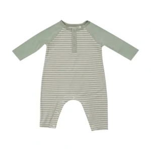 Sale L/s Raglan Henley Romper - Desert Sage Stripe - CaringForTots - Professional Baby and Children's Products | Caring for Growth, Caring for Every Moment